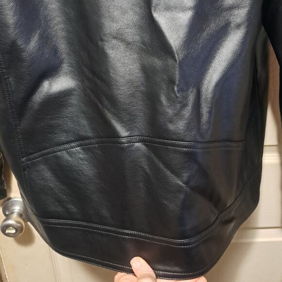 Men's Faux Leather Motorcycle Jacket With Detachable Hood Black Size Large - Picture 14 of 14